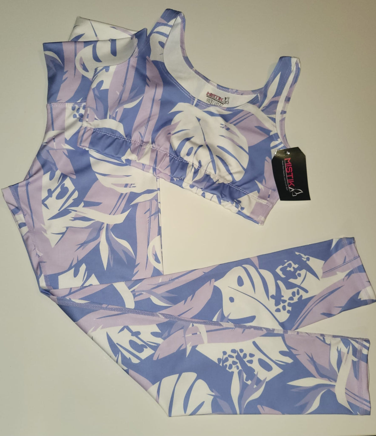 Lilac-Blue-Leaves Leggings Set