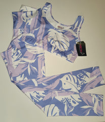 Lilac-Blue-Leaves Leggings Set