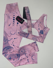 Pink/Moon/Star One shoulder Leggings Set